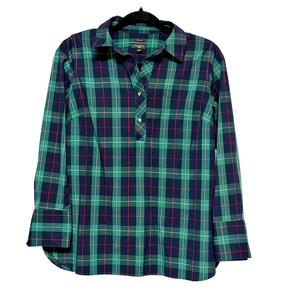 Talbots Old Money Classic Preppy‎ Tartan Plaid Top Womens Size 4P Librariancore